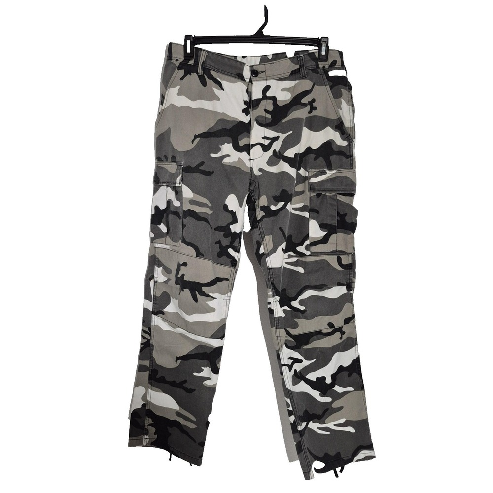 Rothco Cargo Pants Mens 34x30 Gray Camo Buttonfly Adjustable Waist BDU Military